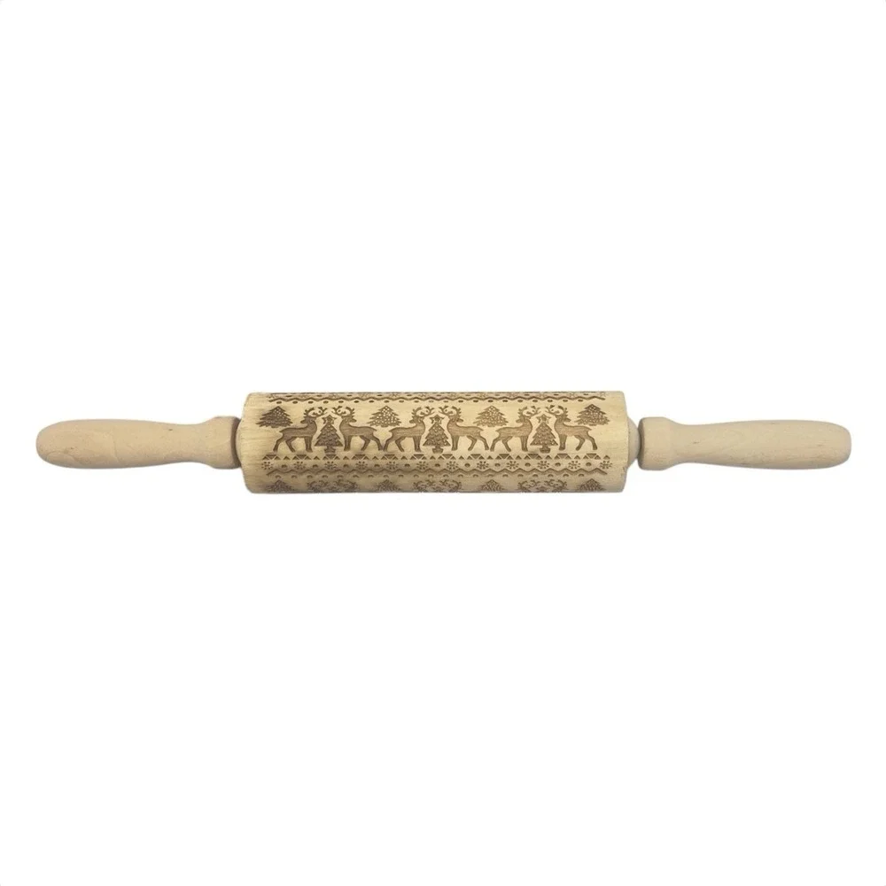 New Christmas‎ Embossing Rolling Pin Engraved Elk Deer Baking Cookie Cake 13